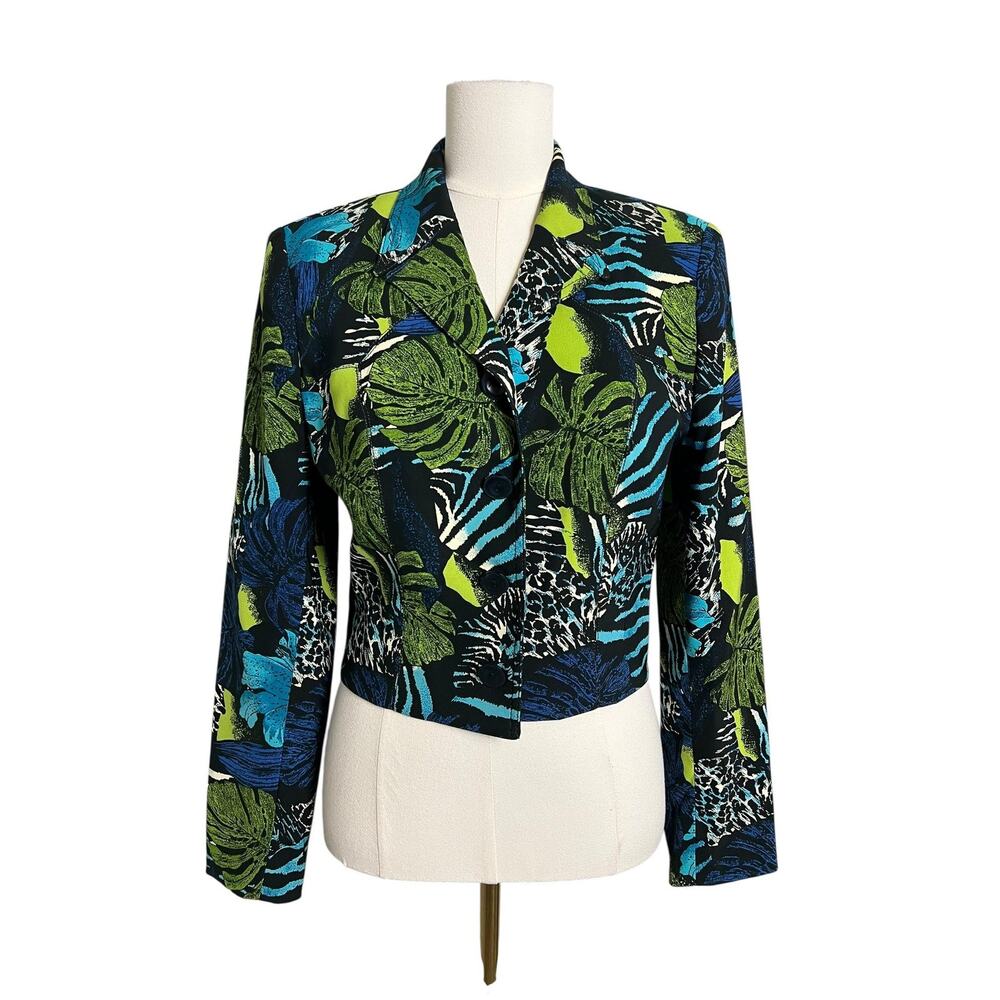 Alberto Makali Blazer Jacket Womens 8 Tropical Floral Animal Print Cropped